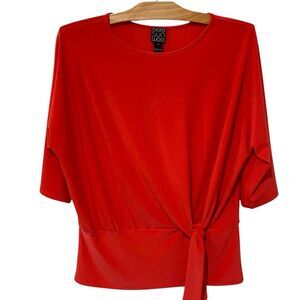 Clara Sun Woo | Top 3/4 Sleeves Stretch Tie Front Pink Red- Size Small